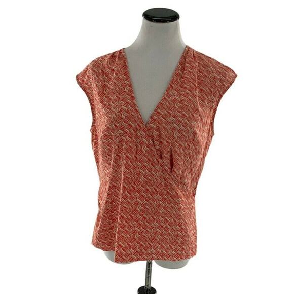 A Line Top Women's Size 12 Multicolor Faux Wrap V Neck Cap Sleeves Casual Blouse - Picture 3 of 6